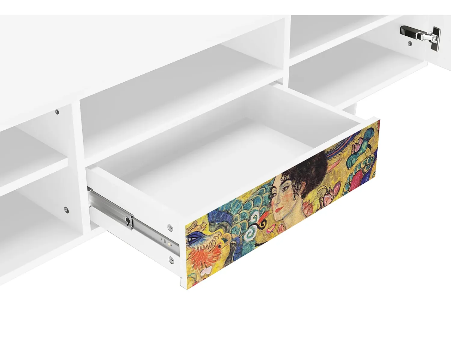 Mueble de TV - 170х59х41 cm - T6 - Lady with Fan by Klimt, Branco^ Móvel De Tv