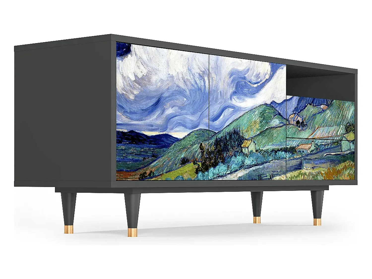Móvel De Tv* Mueble de TV - 125х56х41 cm - T7 - Landscape, Antracite Cinza antracite