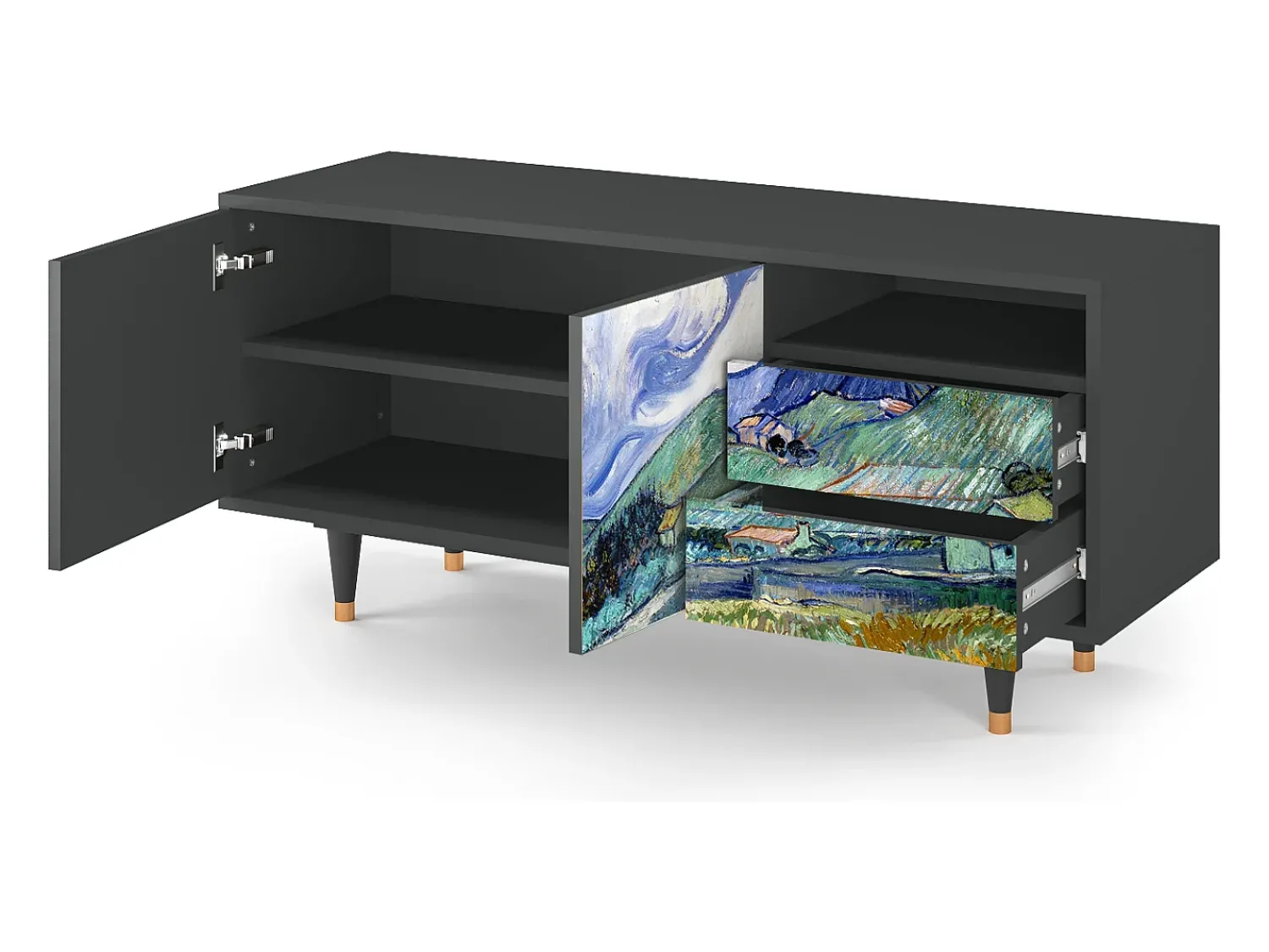 Móvel De Tv* Mueble de TV - 125х56х41 cm - T7 - Landscape, Antracite Cinza antracite