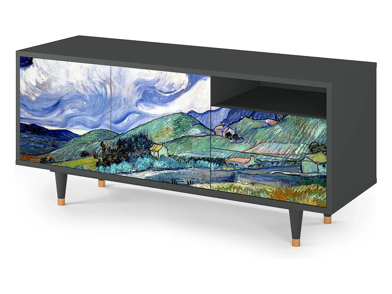 Móvel De Tv* Mueble de TV - 125х56х41 cm - T7 - Landscape, Antracite Cinza antracite
