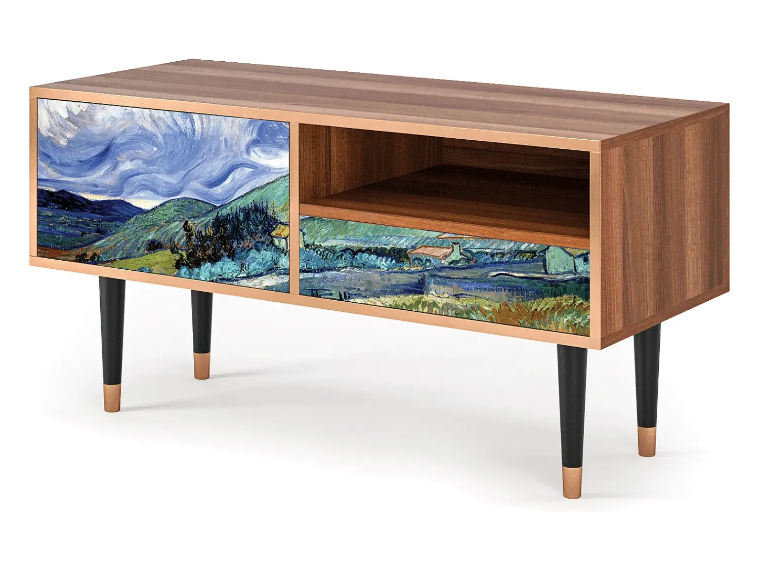 Móvel De Tv* Mueble de TV - 115х59х48 cm - T3 - Landscape, Nogueira Castanho