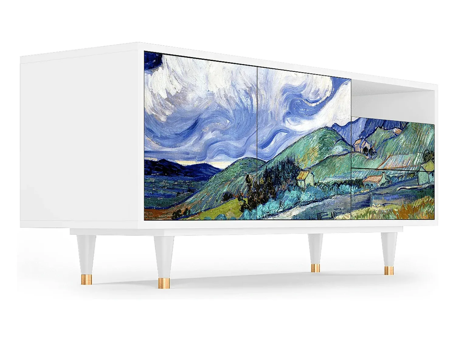 Móvel De Tv* Mueble de TV - 125х56х41 cm - T7 - Landscape, Branco Bege