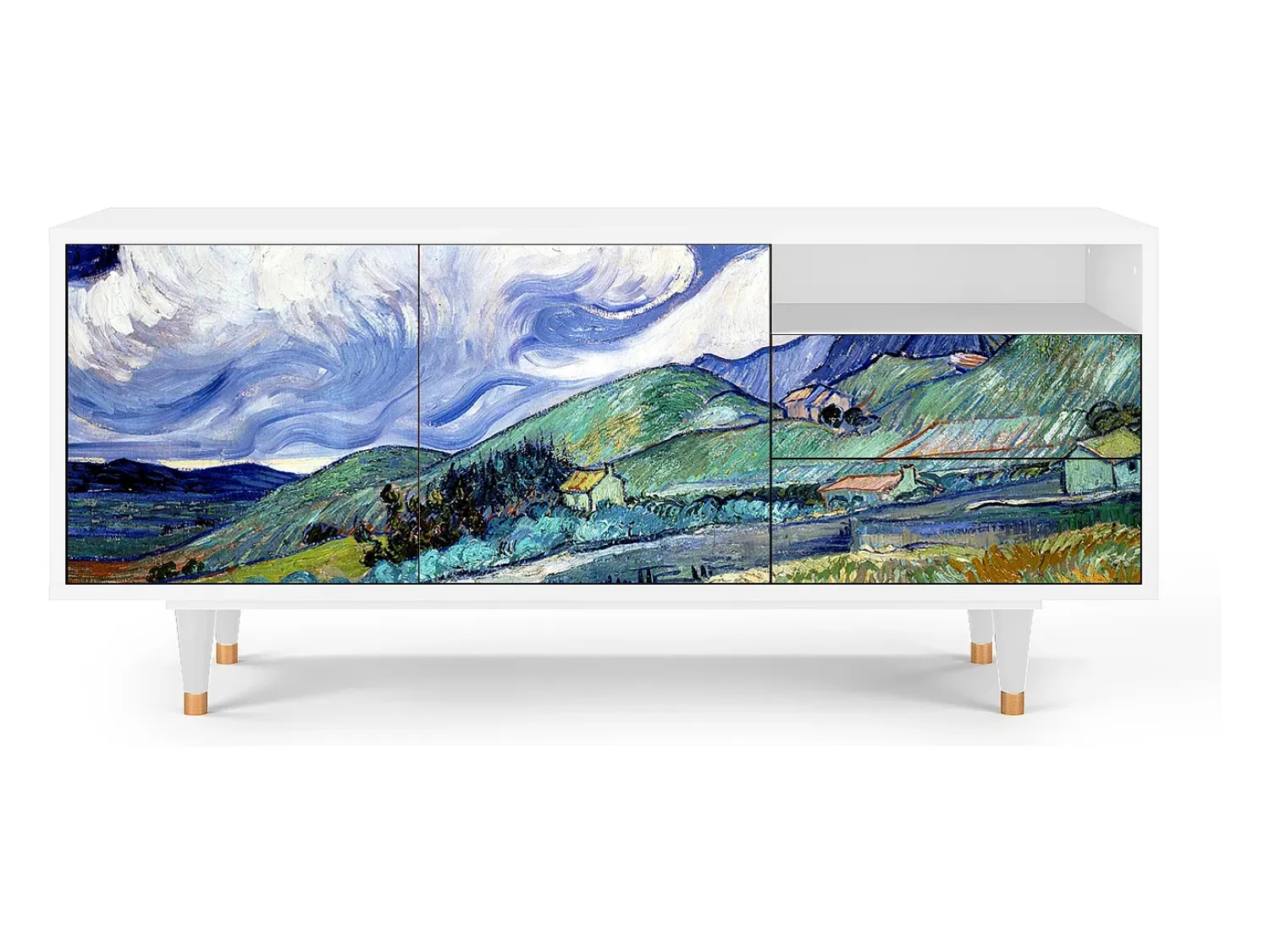 Móvel De Tv* Mueble de TV - 125х56х41 cm - T7 - Landscape, Branco Bege