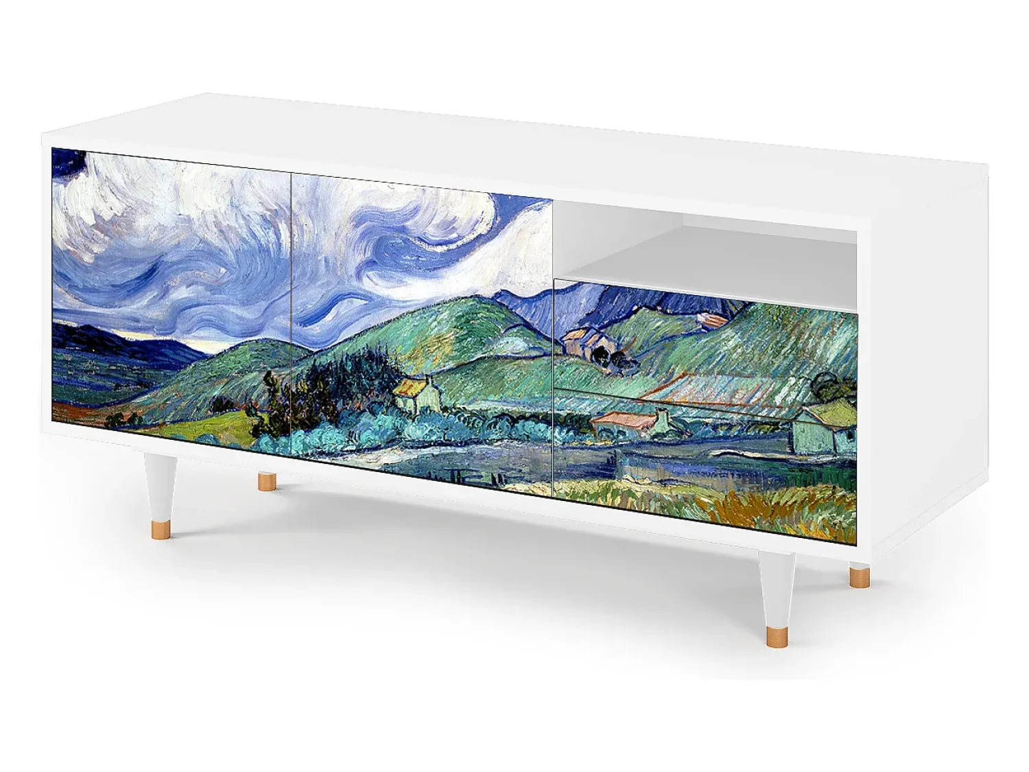 Móvel De Tv* Mueble de TV - 125х56х41 cm - T7 - Landscape, Branco Bege