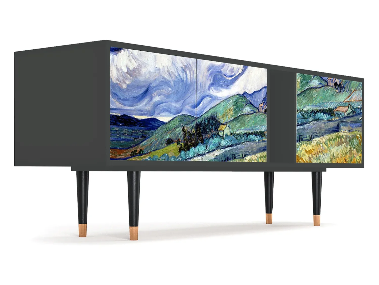 Móvel De Tv* Mueble de TV - 170х69х48 cm - T1 - Landscape, Antracite Cinza antracite