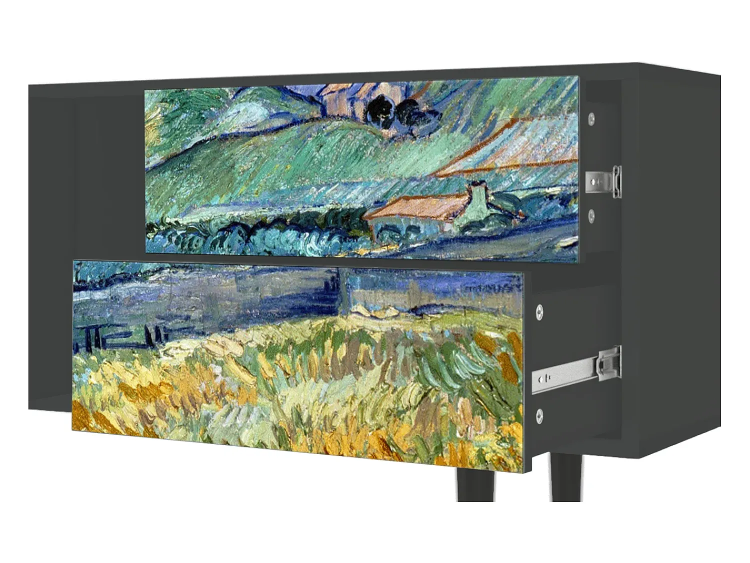 Móvel De Tv* Mueble de TV - 170х69х48 cm - T1 - Landscape, Antracite Cinza antracite