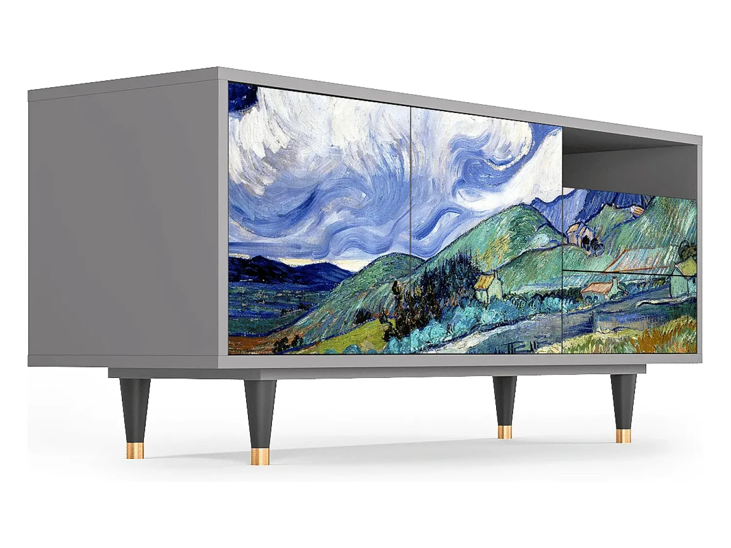 Móvel De Tv* Mueble de TV - 125х56х41 cm - T7 - Landscape, Cinza Cinzento