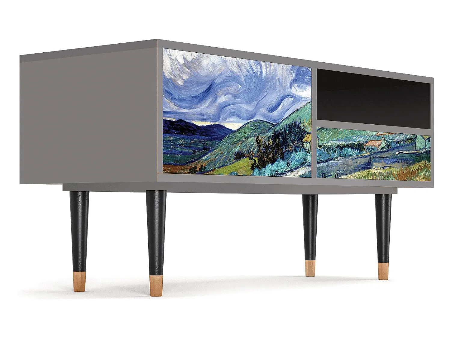 Móvel De Tv* Mueble de TV - 115х59х48 cm - T3 - Landscape, Cinza Cinzento