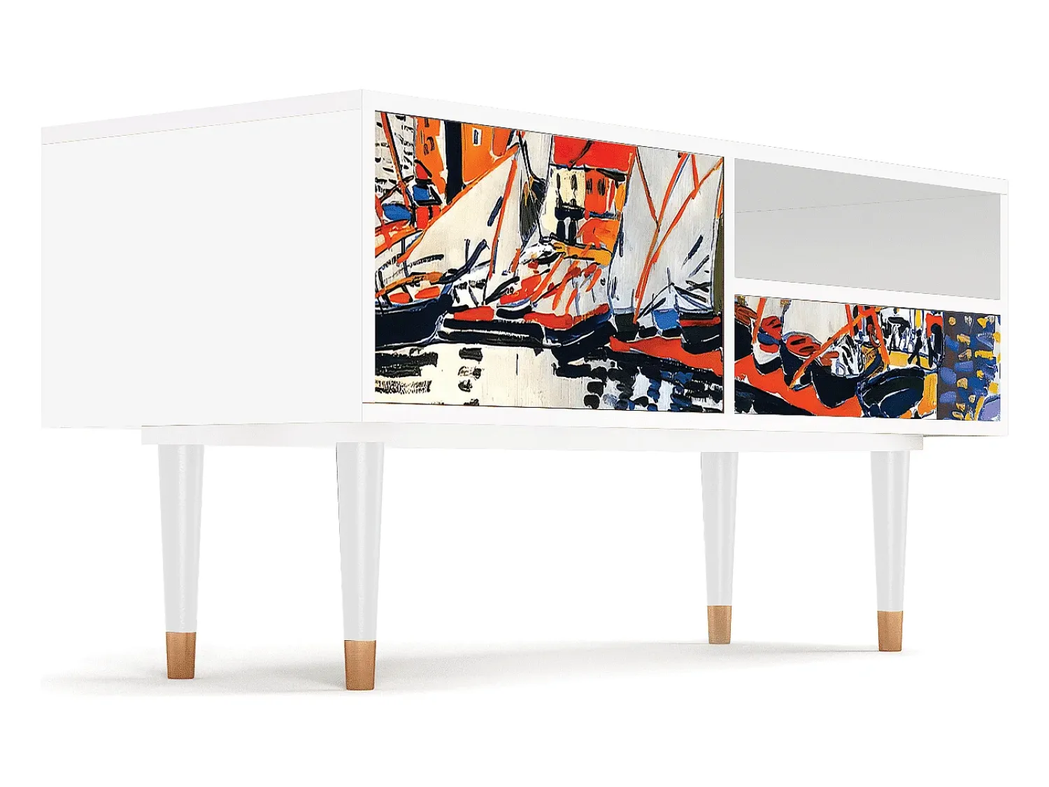 Móvel De Tv| Mueble de TV - 115х59х48 cm - T3 - Le Séchage des voiles , Branco Bege
