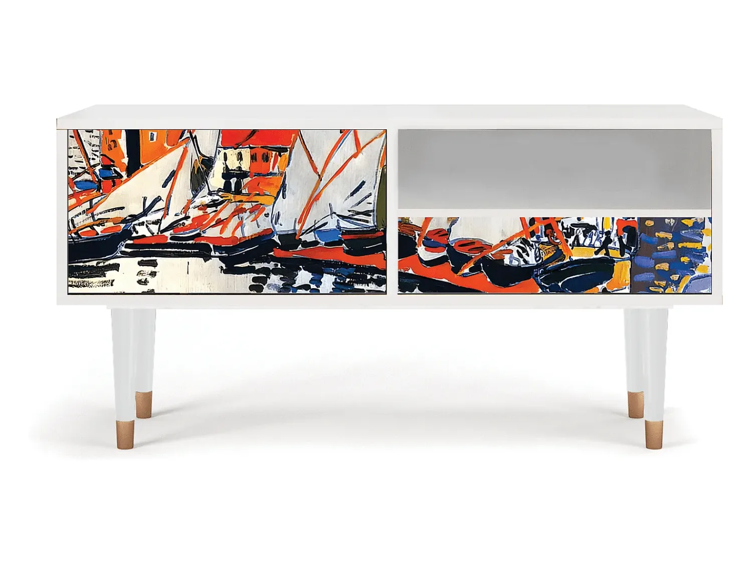 Móvel De Tv| Mueble de TV - 115х59х48 cm - T3 - Le Séchage des voiles , Branco Bege