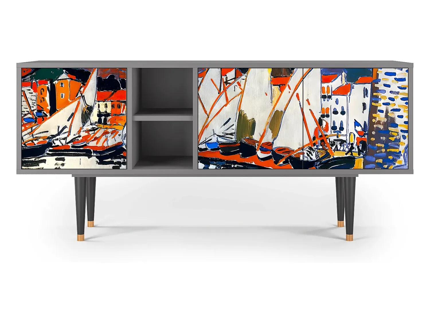 Mueble de TV - 150х69х41 cm - T5 - Le Séchage des voiles , Cinza^ Móvel De Tv