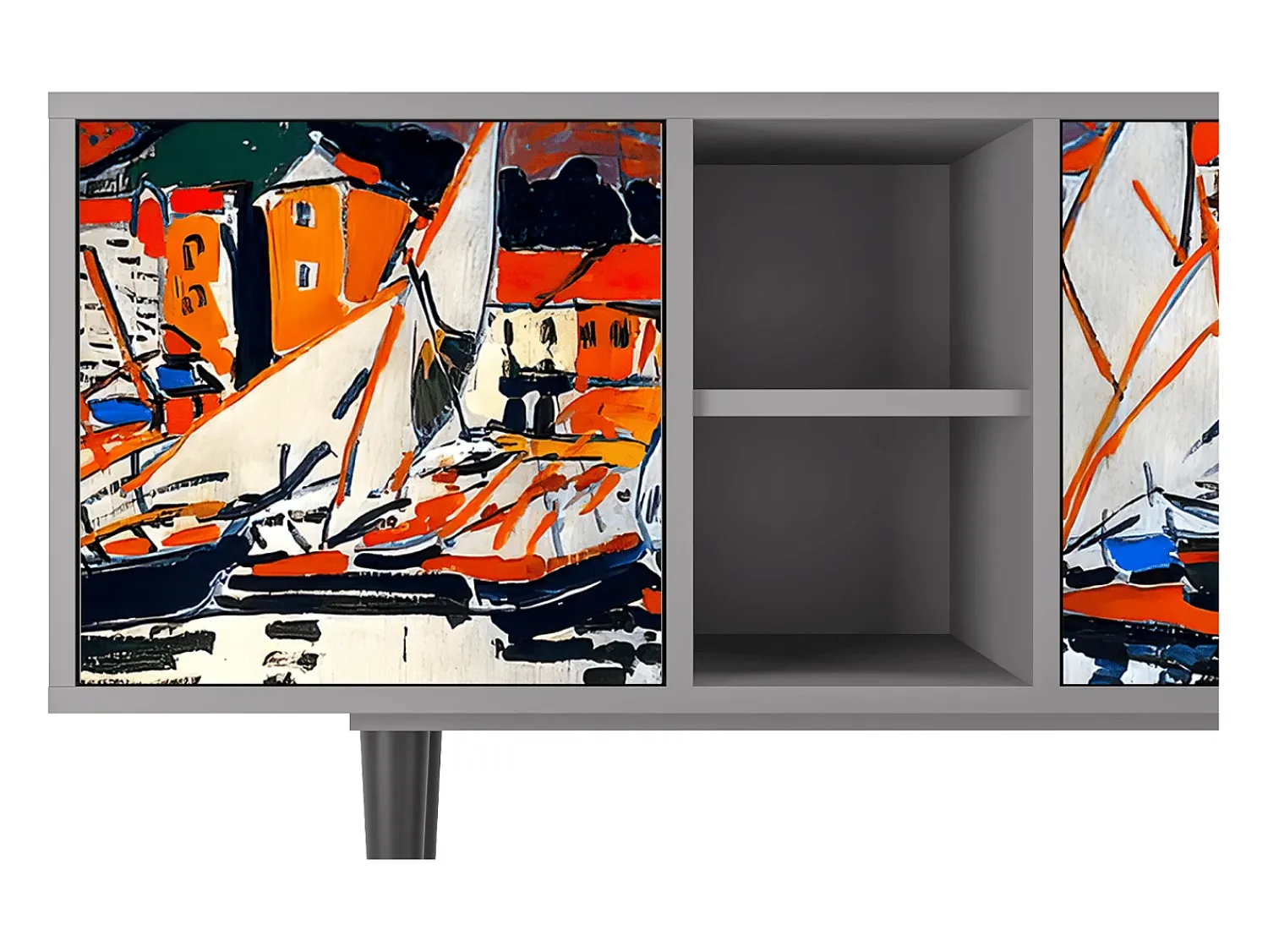 Mueble de TV - 150х69х41 cm - T5 - Le Séchage des voiles , Cinza^ Móvel De Tv
