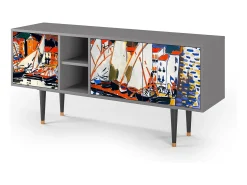 Mueble de TV - 150х69х41 cm - T5 - Le Séchage des voiles , Cinza^ Móvel De Tv