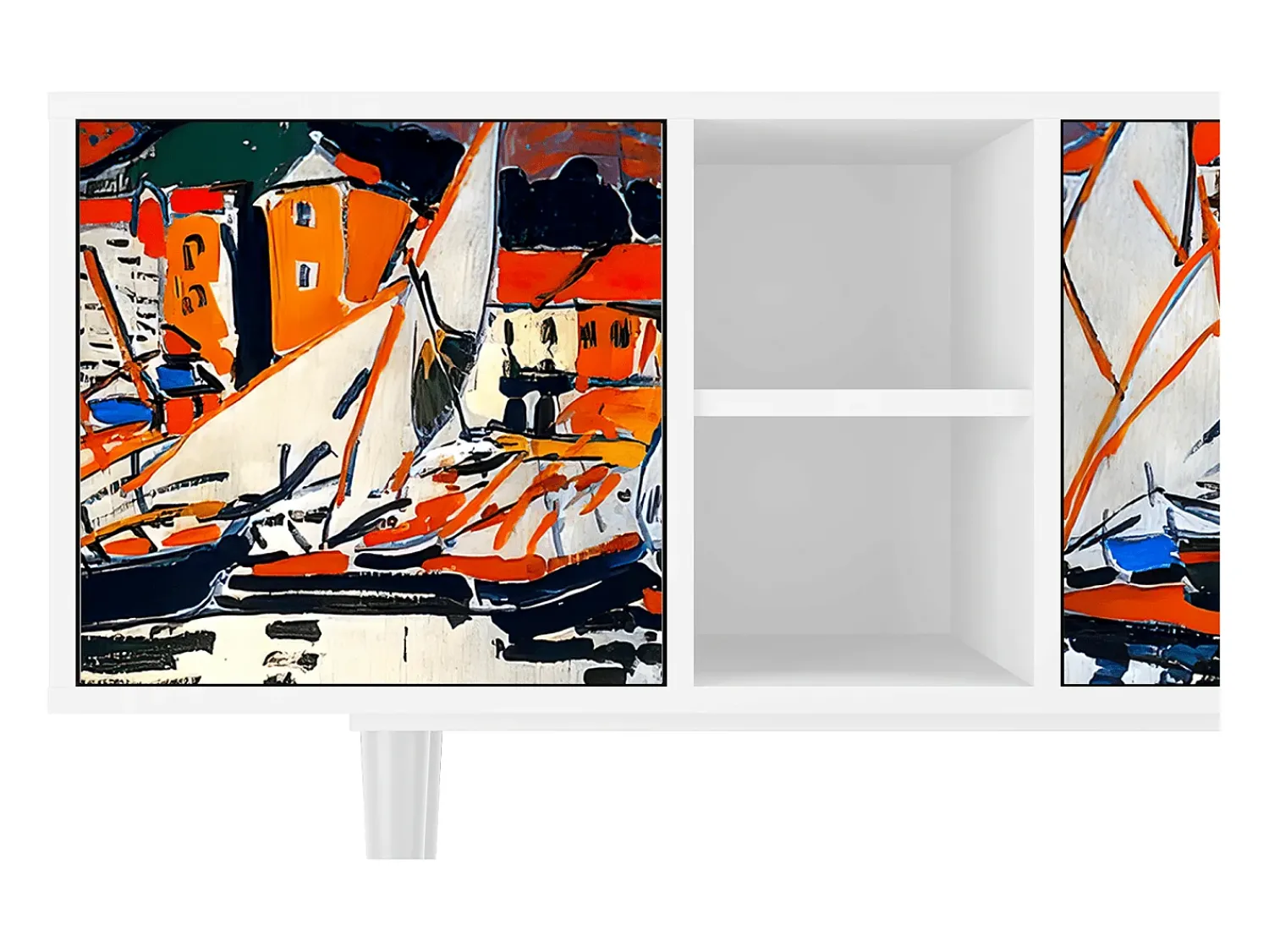 Mueble de TV - 150х69х41 cm - T5 - Le Séchage des voiles , Branco^ Móvel De Tv