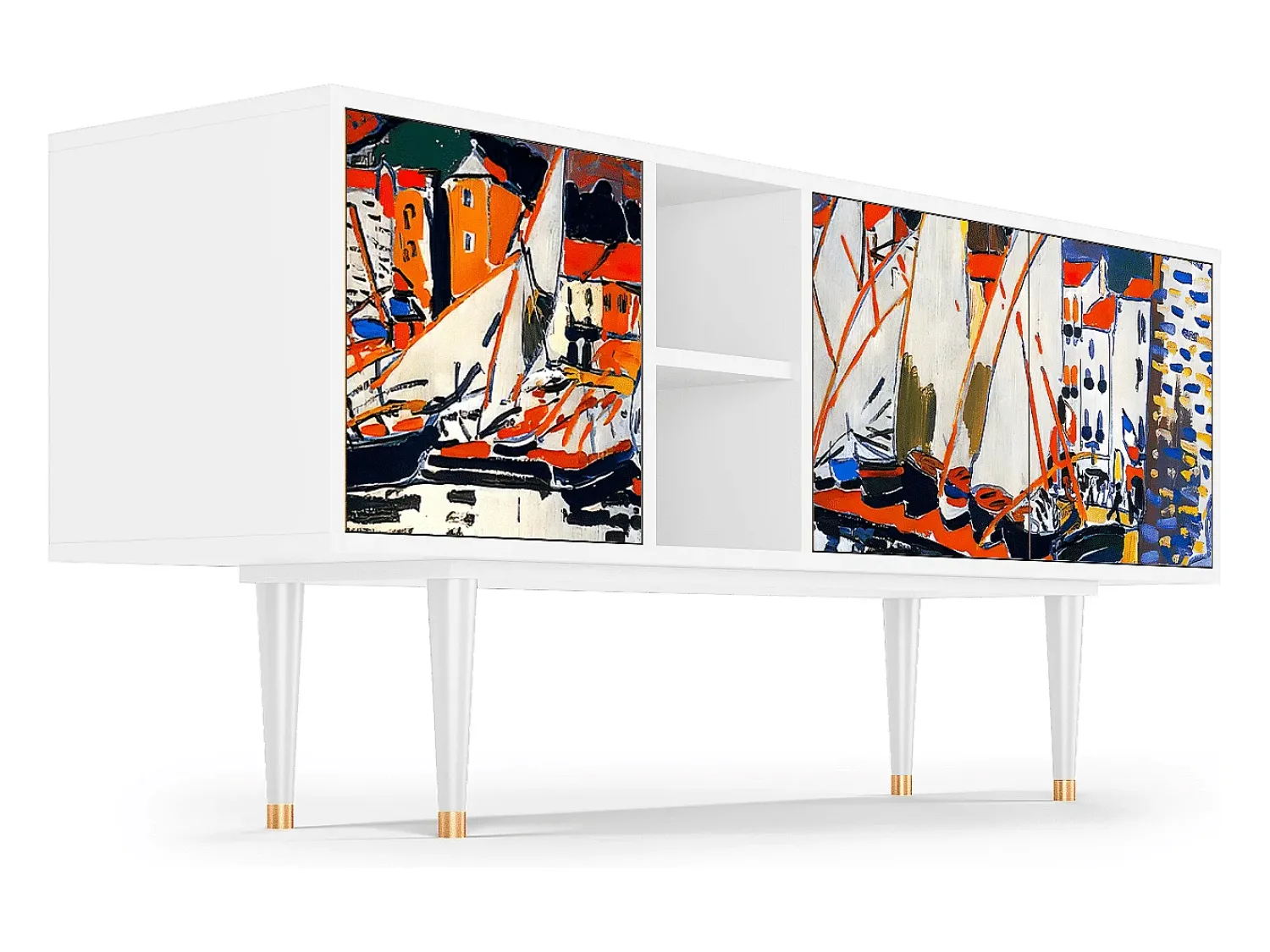 Mueble de TV - 150х69х41 cm - T5 - Le Séchage des voiles , Branco^ Móvel De Tv