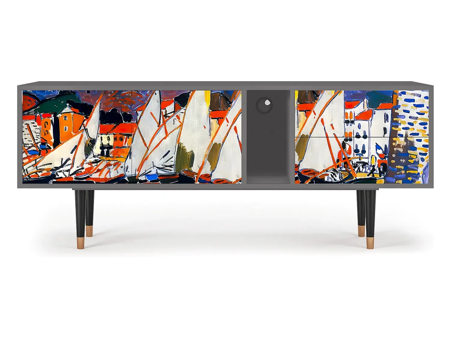 Móvel De Tv| Mueble de TV - 170х69х48 cm - T1 - Le Séchage des voiles , Cinza Cinzento