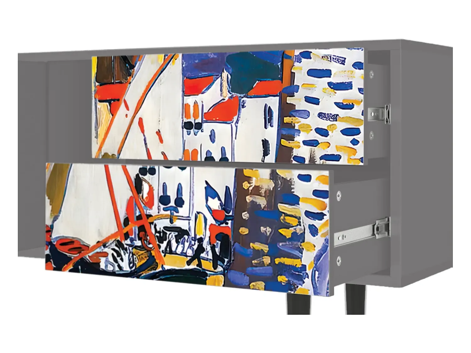 Móvel De Tv| Mueble de TV - 170х69х48 cm - T1 - Le Séchage des voiles , Cinza Cinzento