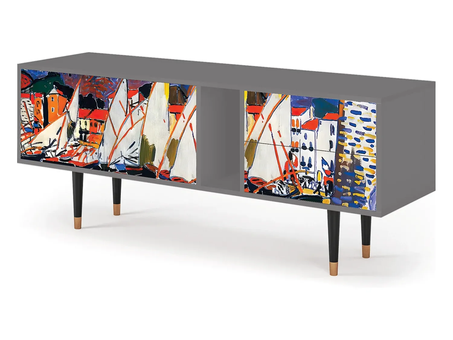 Móvel De Tv| Mueble de TV - 170х69х48 cm - T1 - Le Séchage des voiles , Cinza Cinzento