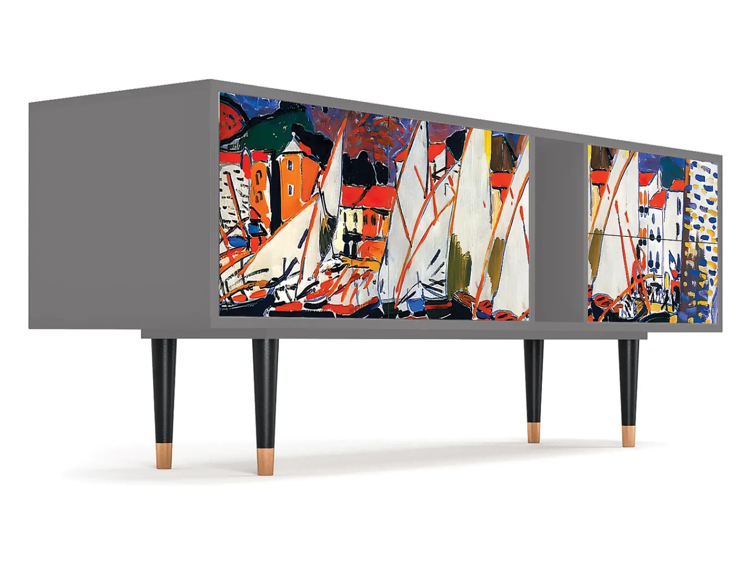 Móvel De Tv| Mueble de TV - 170х69х48 cm - T1 - Le Séchage des voiles , Cinza Cinzento