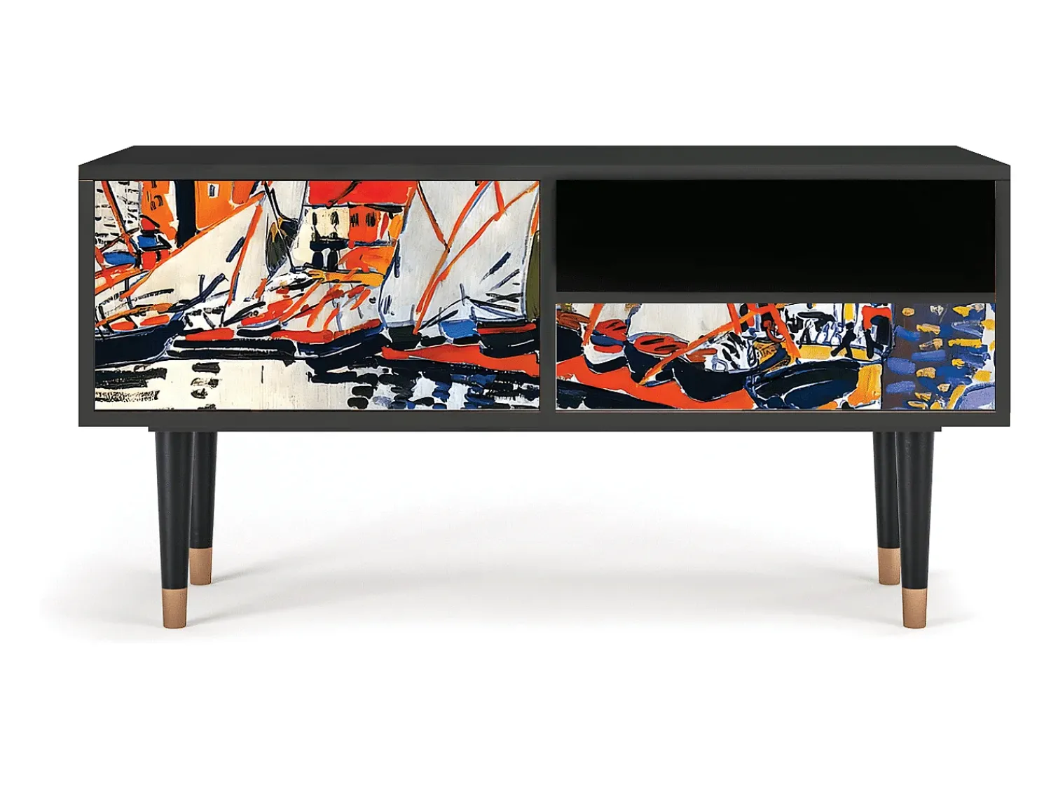 Best Mueble de TV - 115х59х48 cm - T3 - Le Séchage des voiles , Antracite Cinza antracite