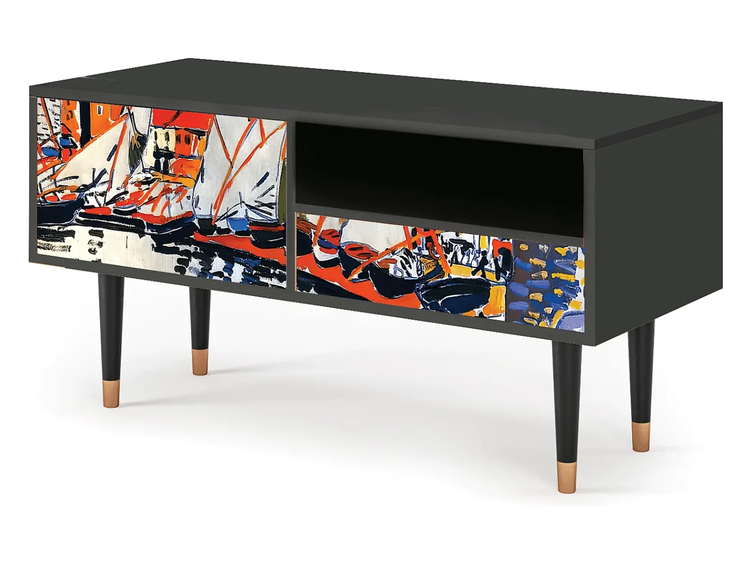 Best Mueble de TV - 115х59х48 cm - T3 - Le Séchage des voiles , Antracite Cinza antracite