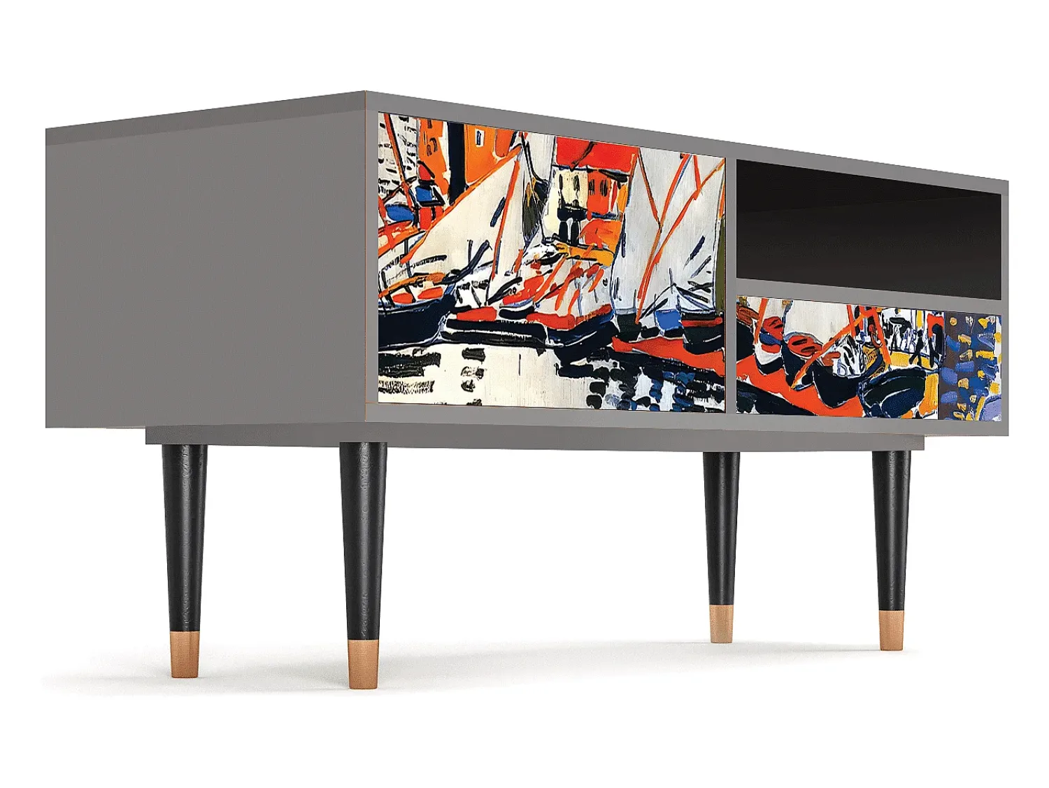 Móvel De Tv| Mueble de TV - 115х59х48 cm - T3 - Le Séchage des voiles , Cinza Cinzento