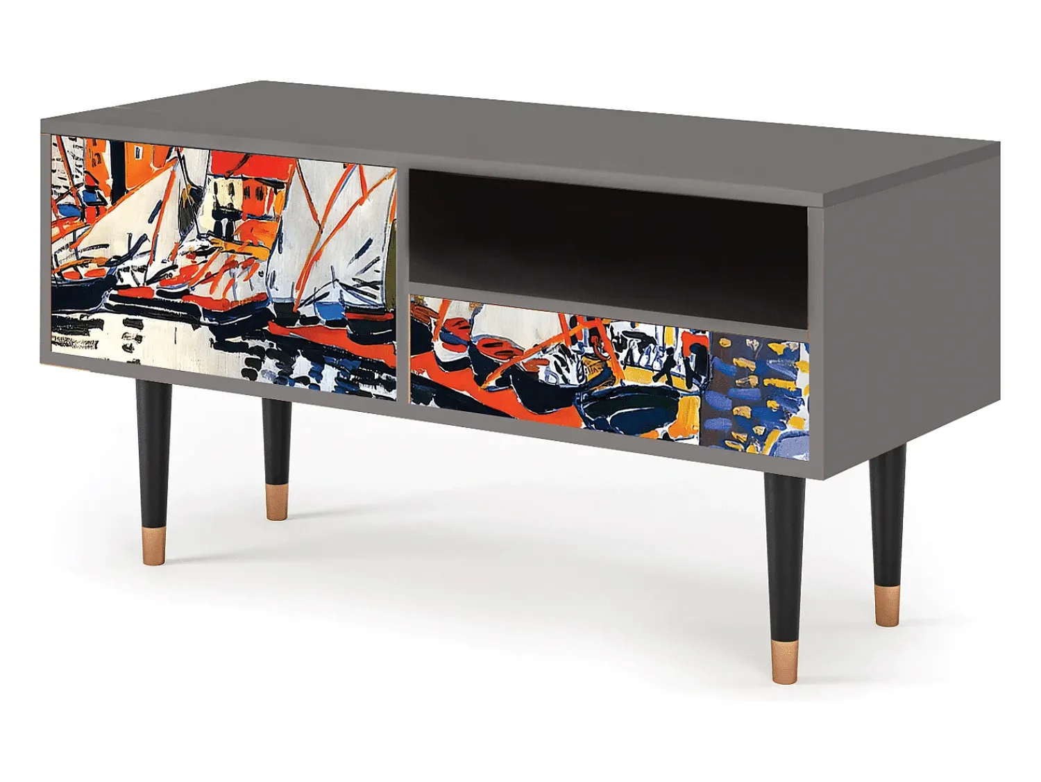 Móvel De Tv| Mueble de TV - 115х59х48 cm - T3 - Le Séchage des voiles , Cinza Cinzento