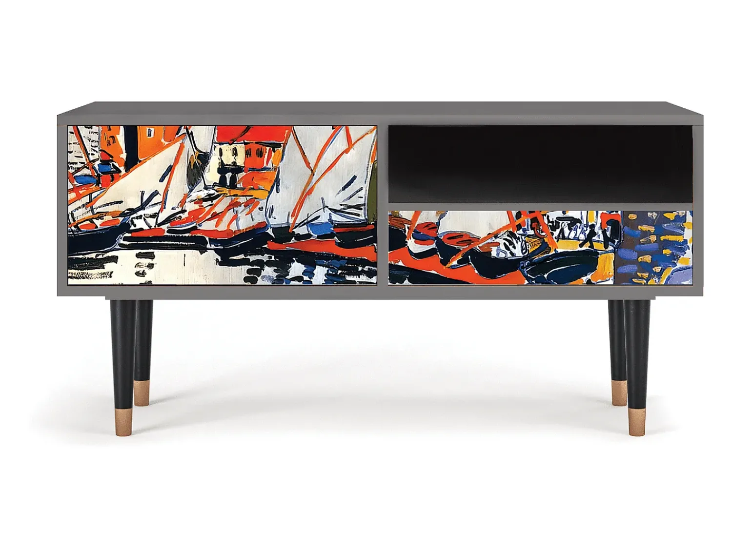 Móvel De Tv| Mueble de TV - 115х59х48 cm - T3 - Le Séchage des voiles , Cinza Cinzento