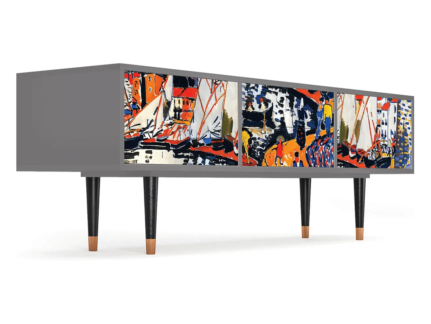 Móvel De Tv| Mueble de TV - 170х59х48 cm - T4 - Le Séchage des voiles , Cinza Cinzento