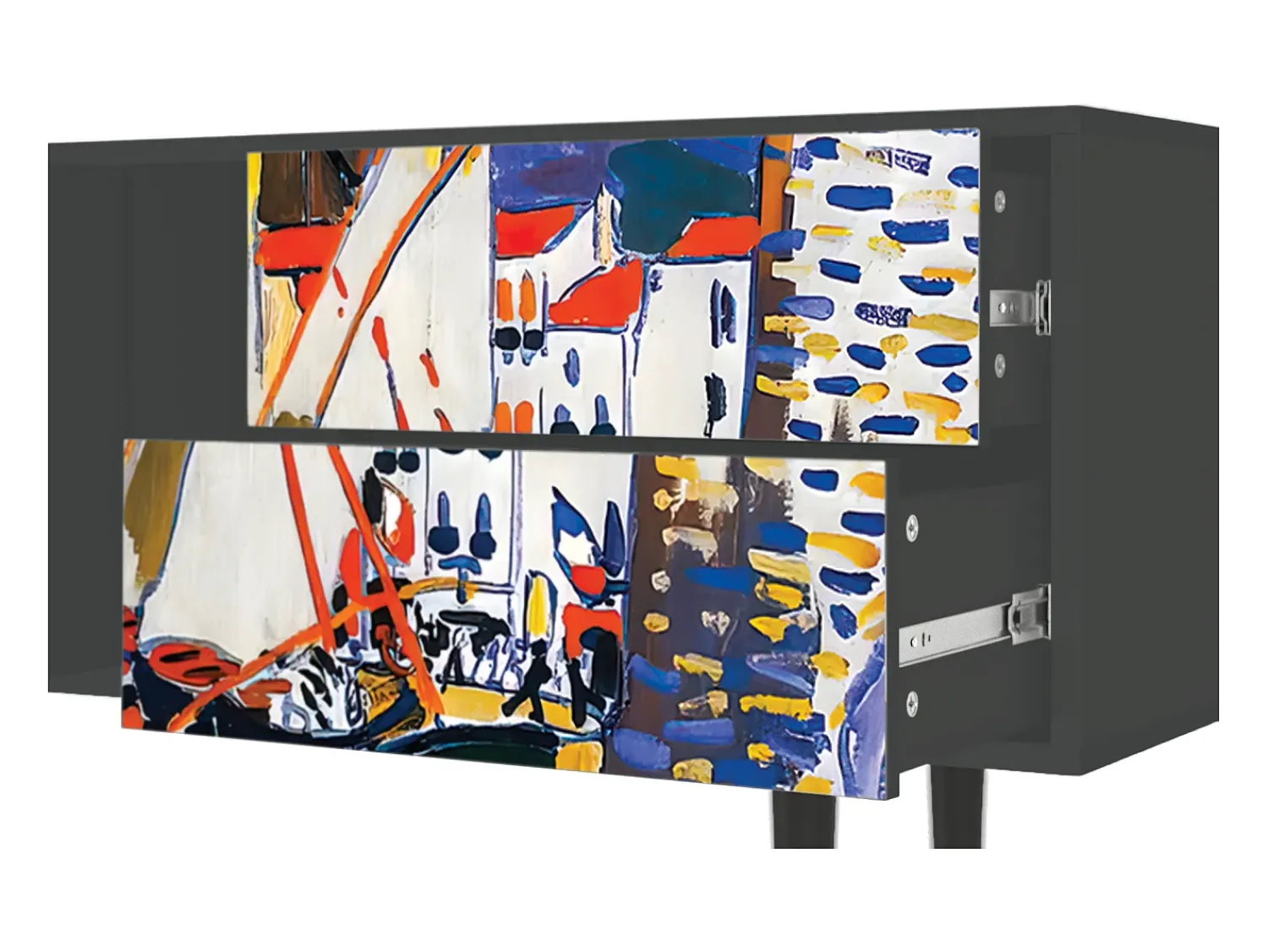 Móvel De Tv* Mueble de TV - 170х69х48 cm - T1 - Le Séchage des voiles , Antracite Cinza antracite