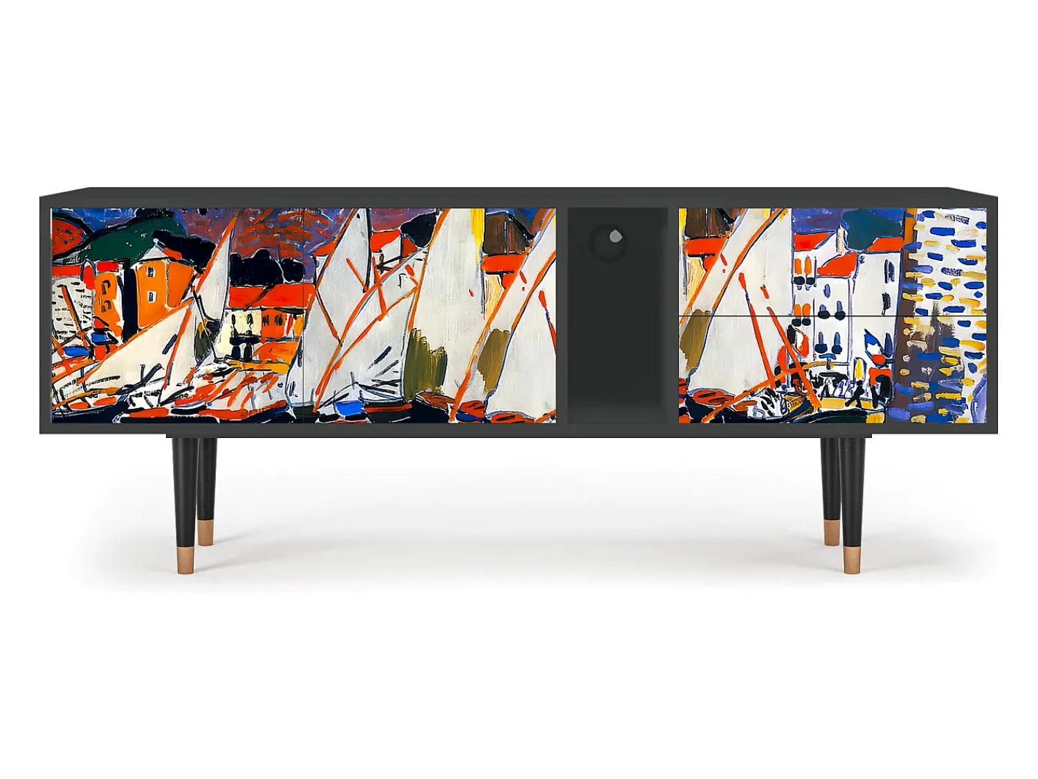 Móvel De Tv* Mueble de TV - 170х69х48 cm - T1 - Le Séchage des voiles , Antracite Cinza antracite