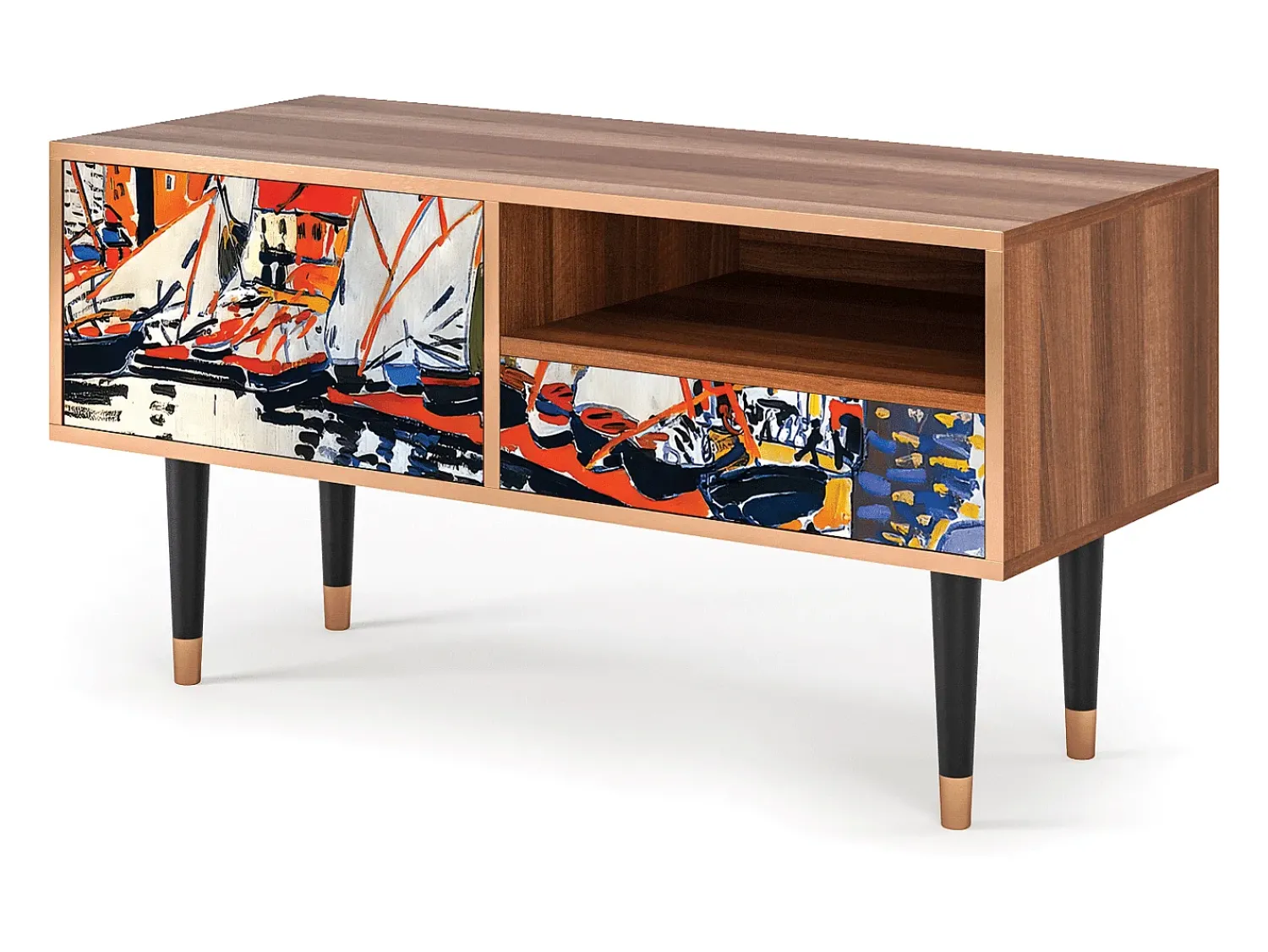 Móvel De Tv* Mueble de TV - 115х59х48 cm - T3 - Le Séchage des voiles , Nogueira Castanho