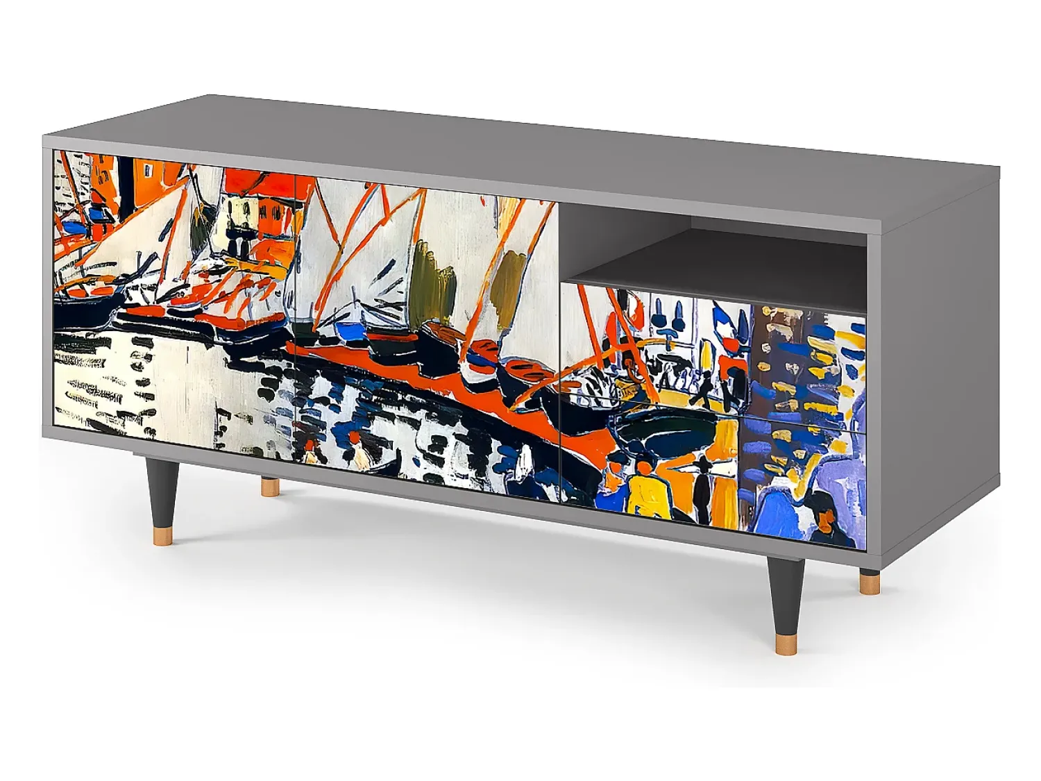 Móvel De Tv* Mueble de TV - 125х56х41 cm - T7 - Le Séchage des voiles , Cinza Cinzento