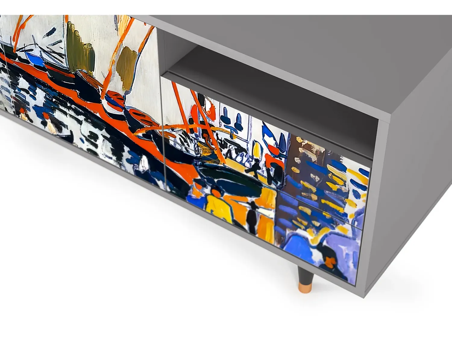 Móvel De Tv* Mueble de TV - 125х56х41 cm - T7 - Le Séchage des voiles , Cinza Cinzento