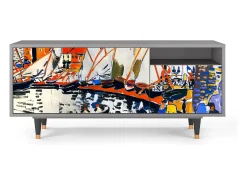 Móvel De Tv* Mueble de TV - 125х56х41 cm - T7 - Le Séchage des voiles , Cinza Cinzento