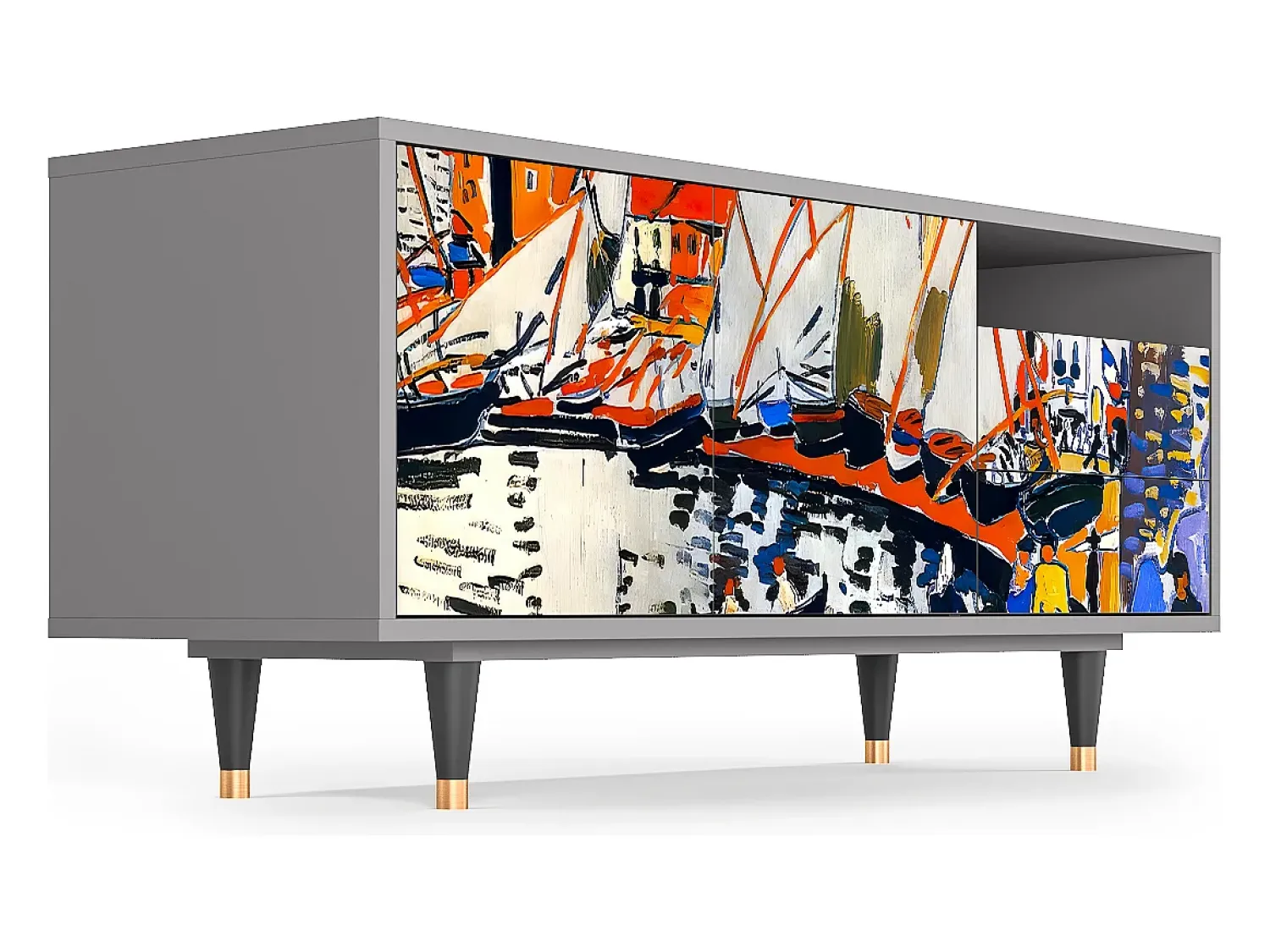 Móvel De Tv* Mueble de TV - 125х56х41 cm - T7 - Le Séchage des voiles , Cinza Cinzento