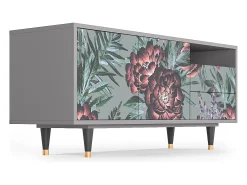 Móvel De Tv| Mueble de TV - 125х56х41 cm - T7 - Light Peonies, Cinza Cinzento