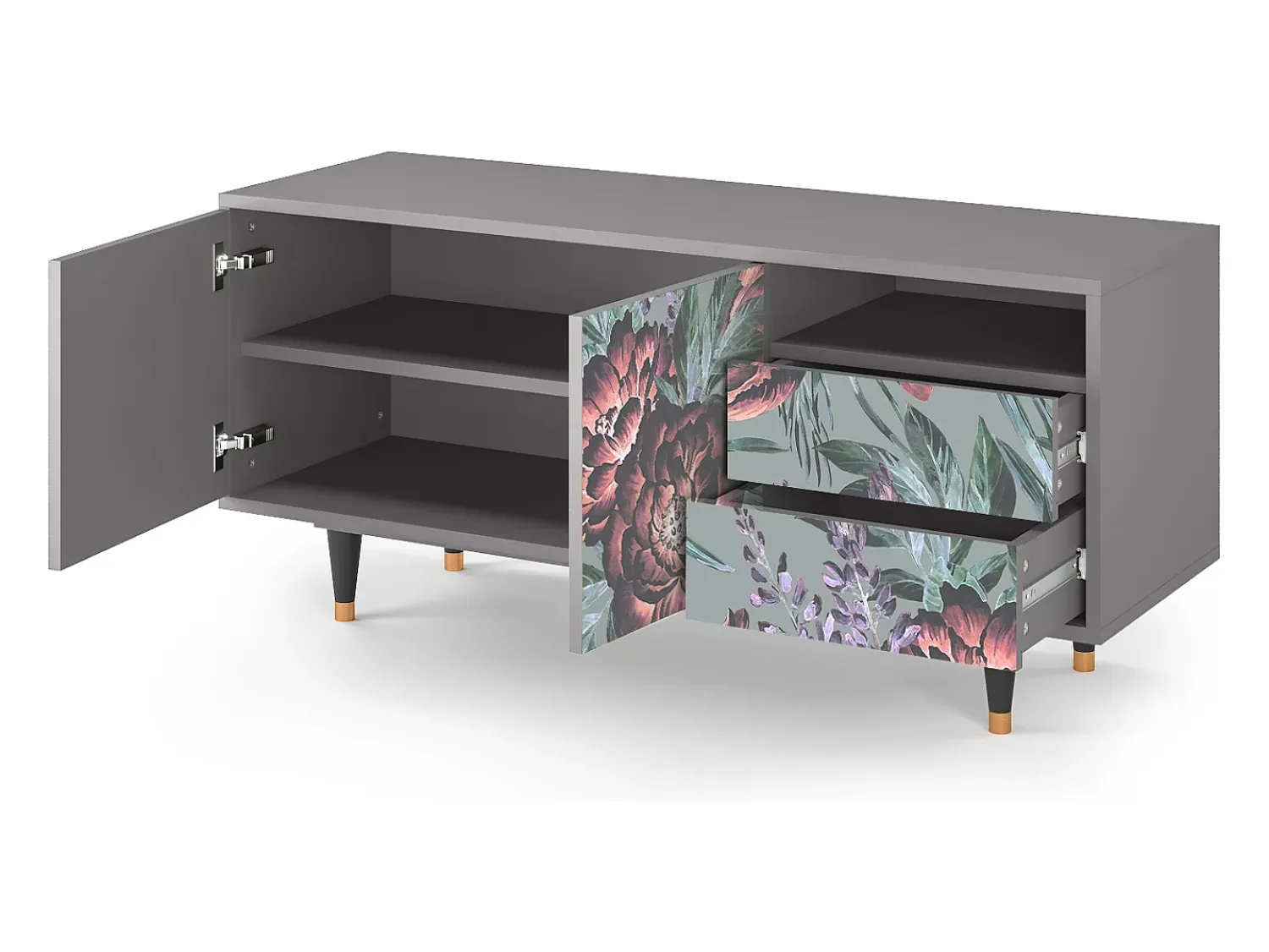 Móvel De Tv| Mueble de TV - 125х56х41 cm - T7 - Light Peonies, Cinza Cinzento