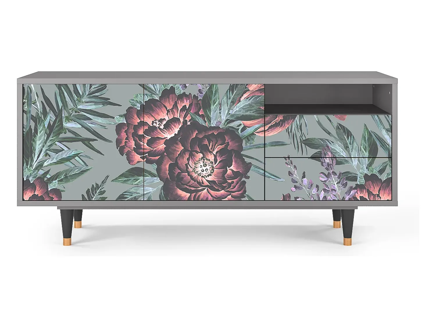Móvel De Tv| Mueble de TV - 125х56х41 cm - T7 - Light Peonies, Cinza Cinzento