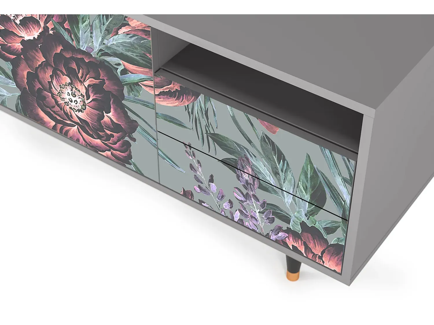 Móvel De Tv| Mueble de TV - 125х56х41 cm - T7 - Light Peonies, Cinza Cinzento