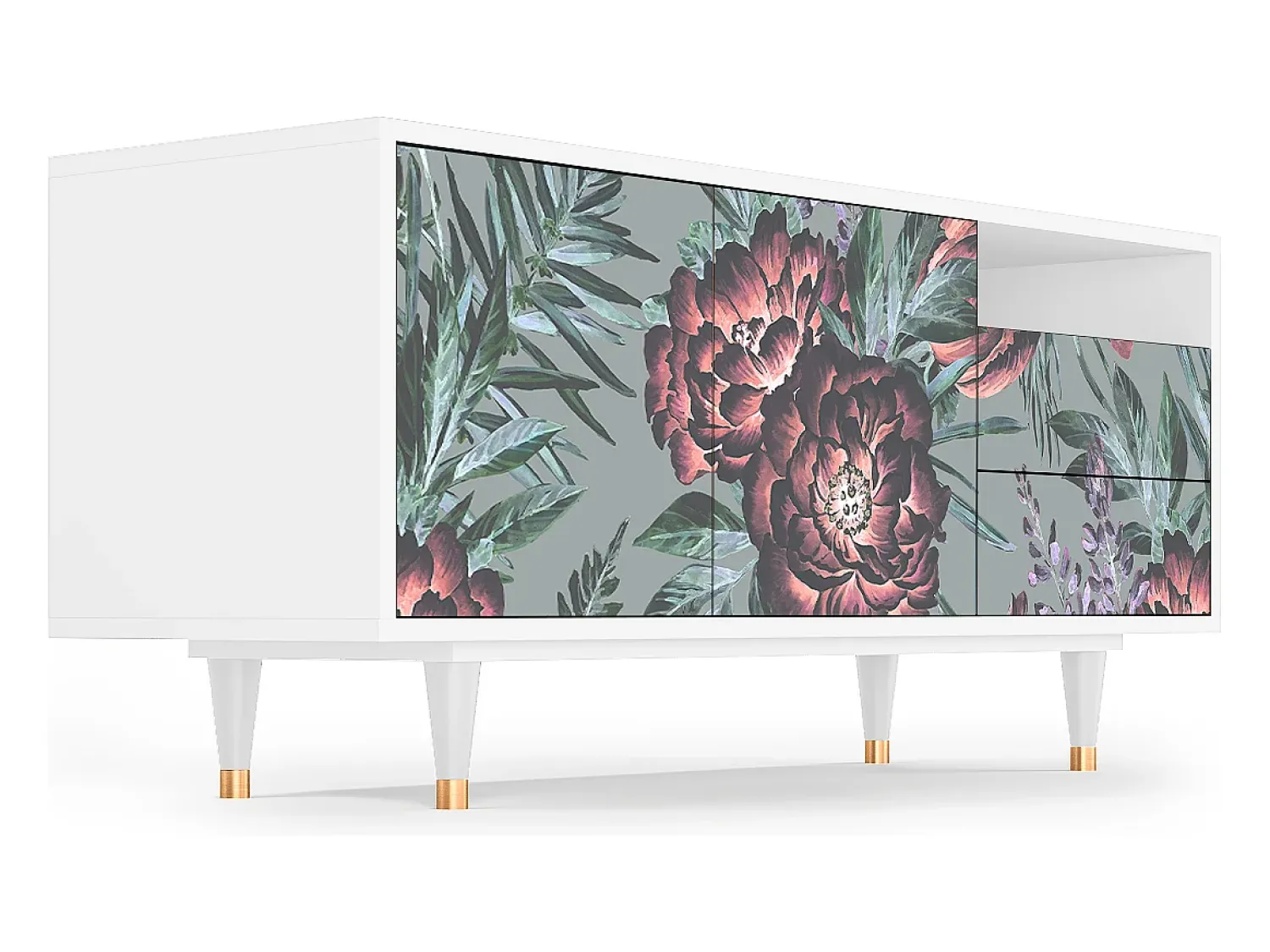 Mueble de TV - 125х56х41 cm - T7 - Light Peonies, Branco^ Móvel De Tv