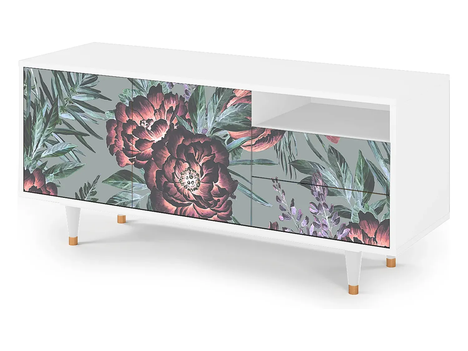 Mueble de TV - 125х56х41 cm - T7 - Light Peonies, Branco^ Móvel De Tv
