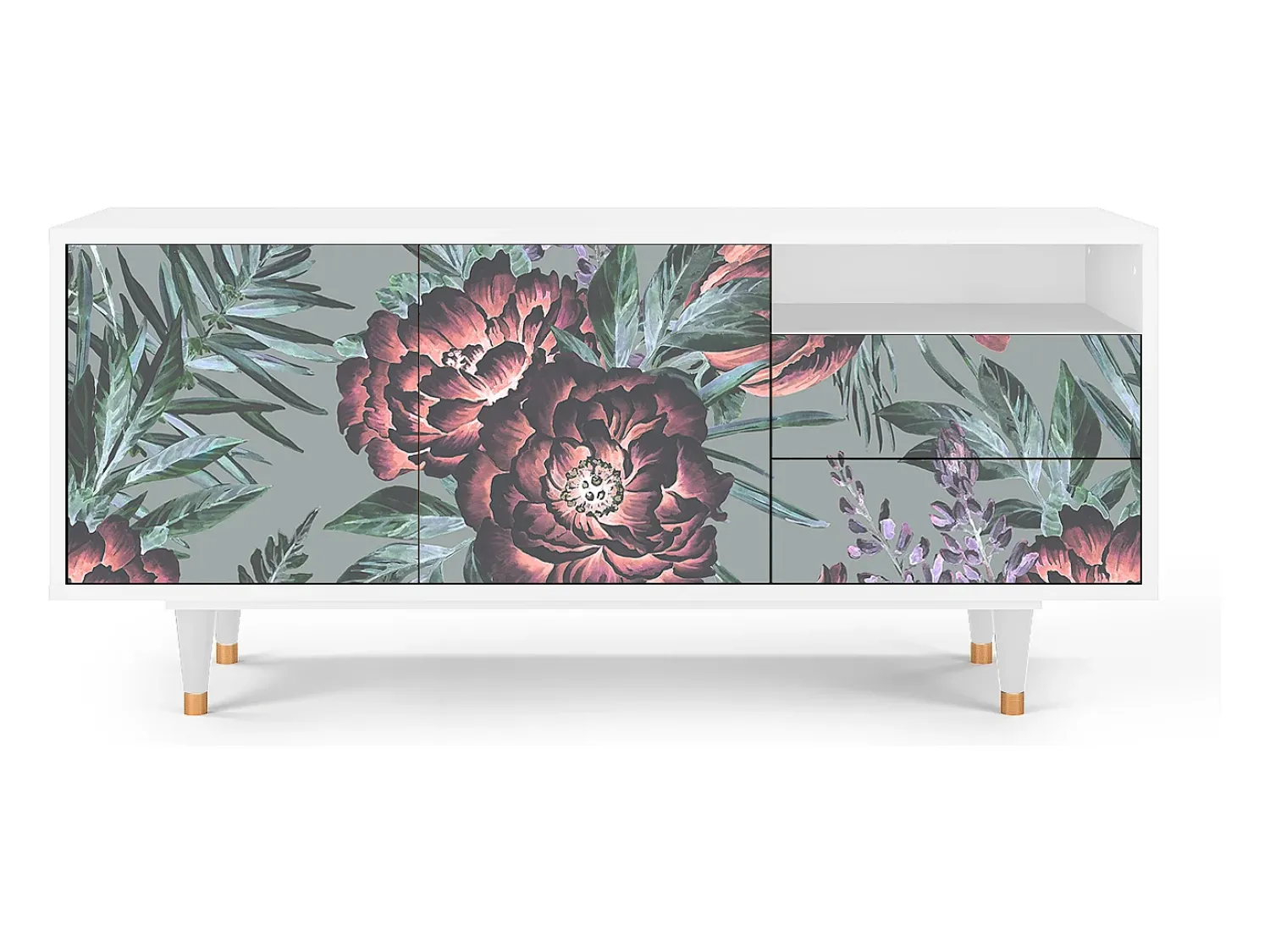 Mueble de TV - 125х56х41 cm - T7 - Light Peonies, Branco^ Móvel De Tv