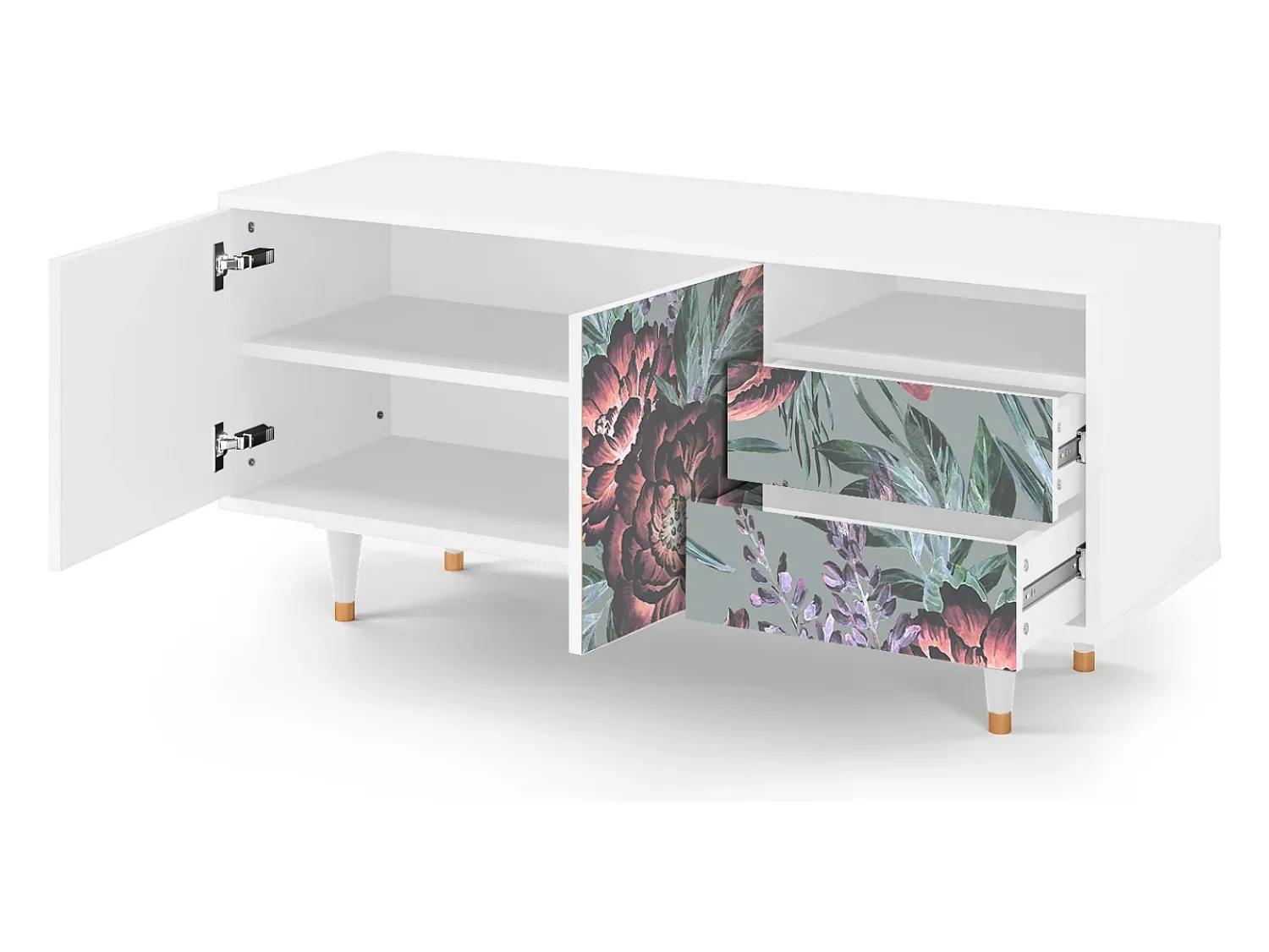Mueble de TV - 125х56х41 cm - T7 - Light Peonies, Branco^ Móvel De Tv