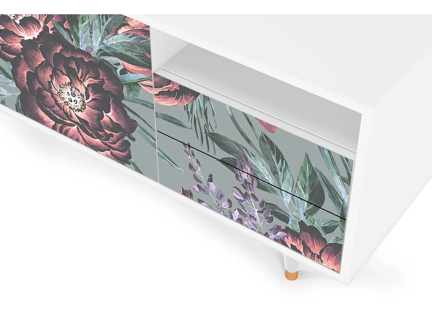 Mueble de TV - 125х56х41 cm - T7 - Light Peonies, Branco^ Móvel De Tv