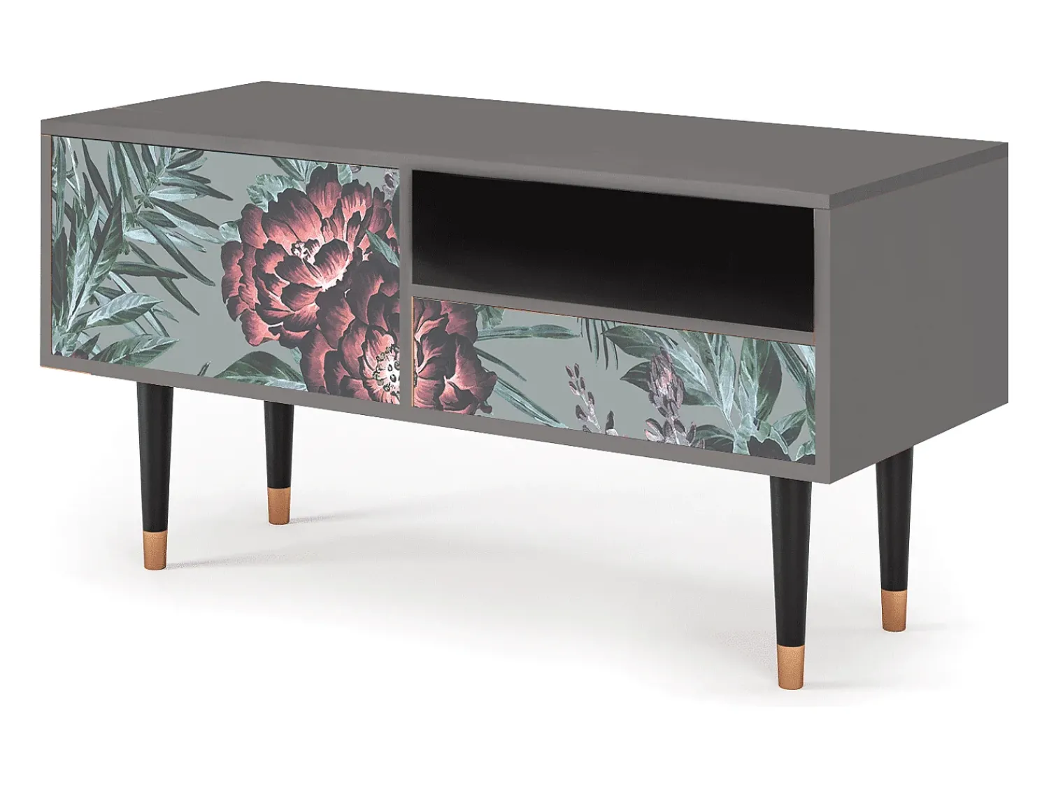 Móvel De Tv* Mueble de TV - 115х59х48 cm - T3 - Light Peonies, Cinza Cinzento