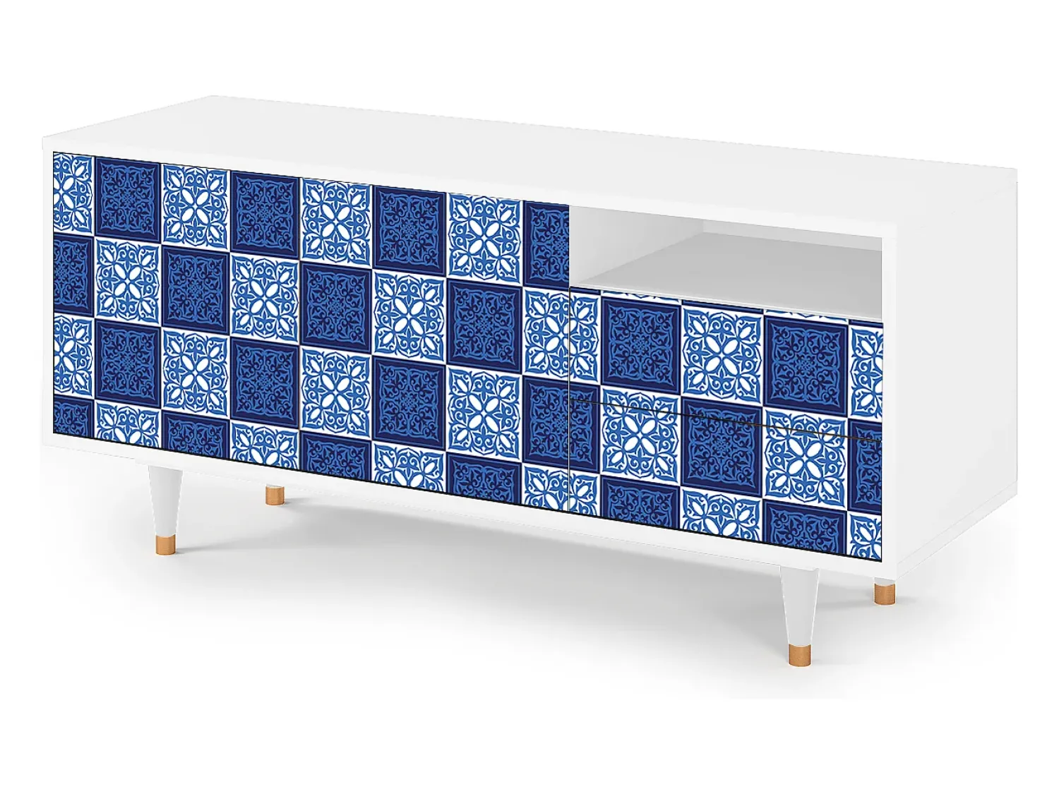 Móvel De Tv| Mueble de TV - 125х56х41 cm - T7 - Light Path, Branco Bege