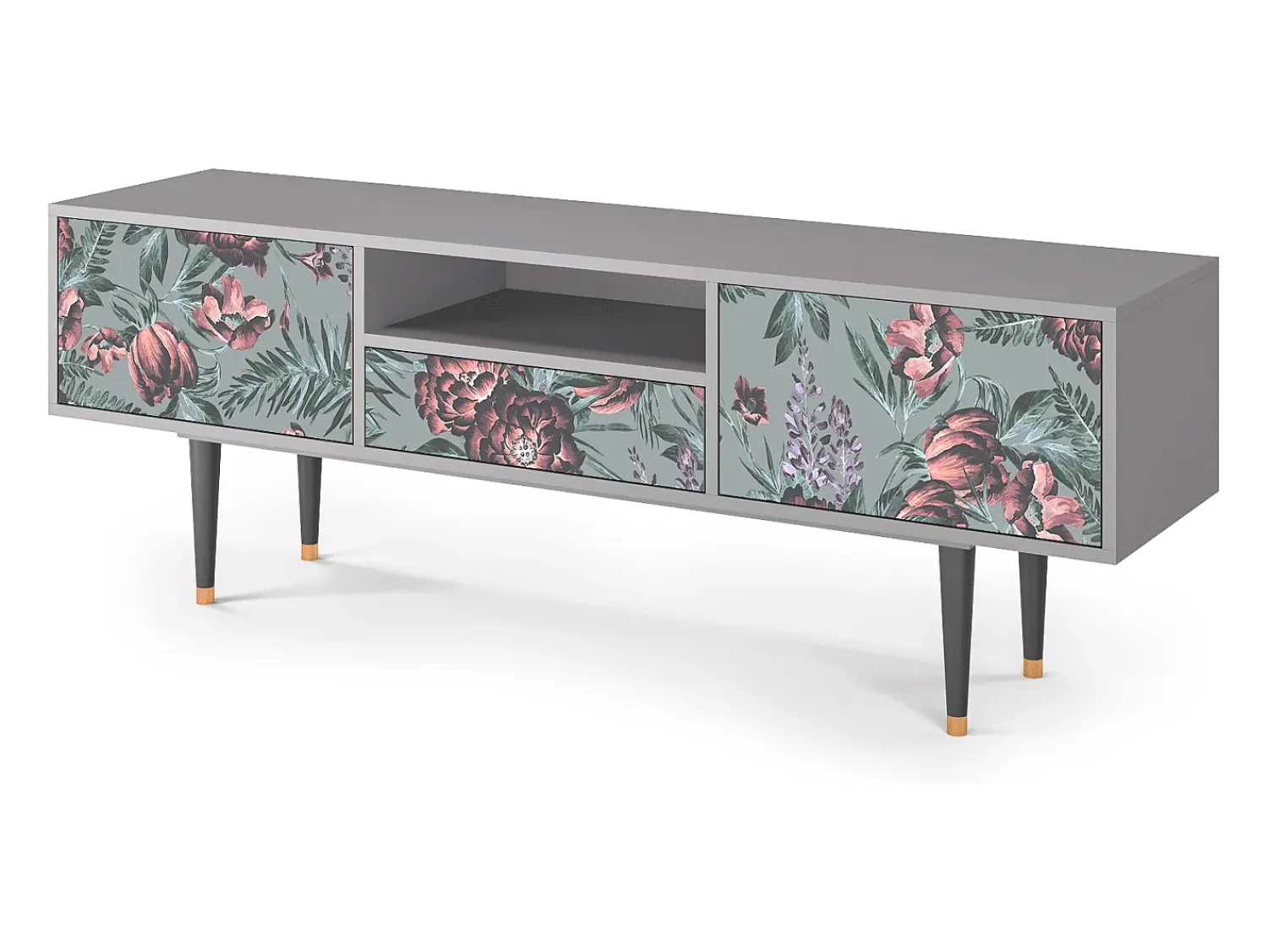 Móvel De Tv| Mueble de TV - 170х59х41 cm - T6 - Light Peonies, Cinza Cinzento