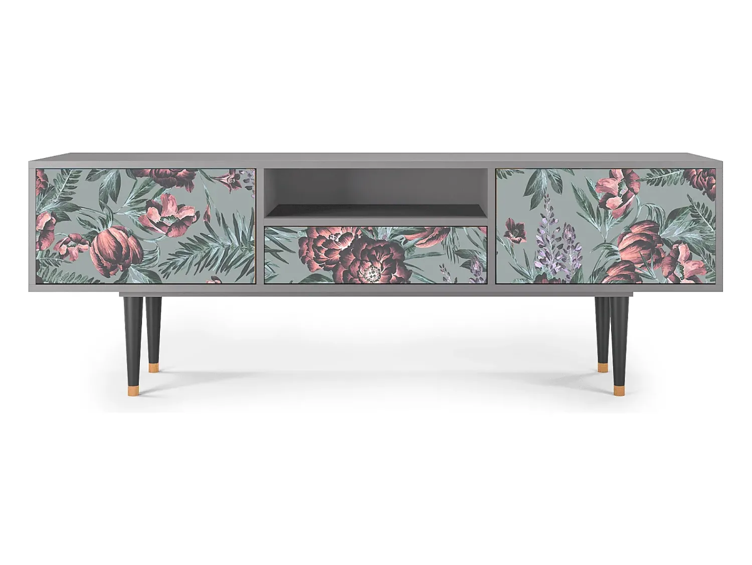 Móvel De Tv| Mueble de TV - 170х59х41 cm - T6 - Light Peonies, Cinza Cinzento