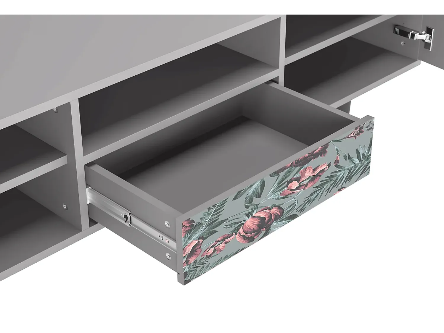 Móvel De Tv| Mueble de TV - 170х59х41 cm - T6 - Light Peonies, Cinza Cinzento
